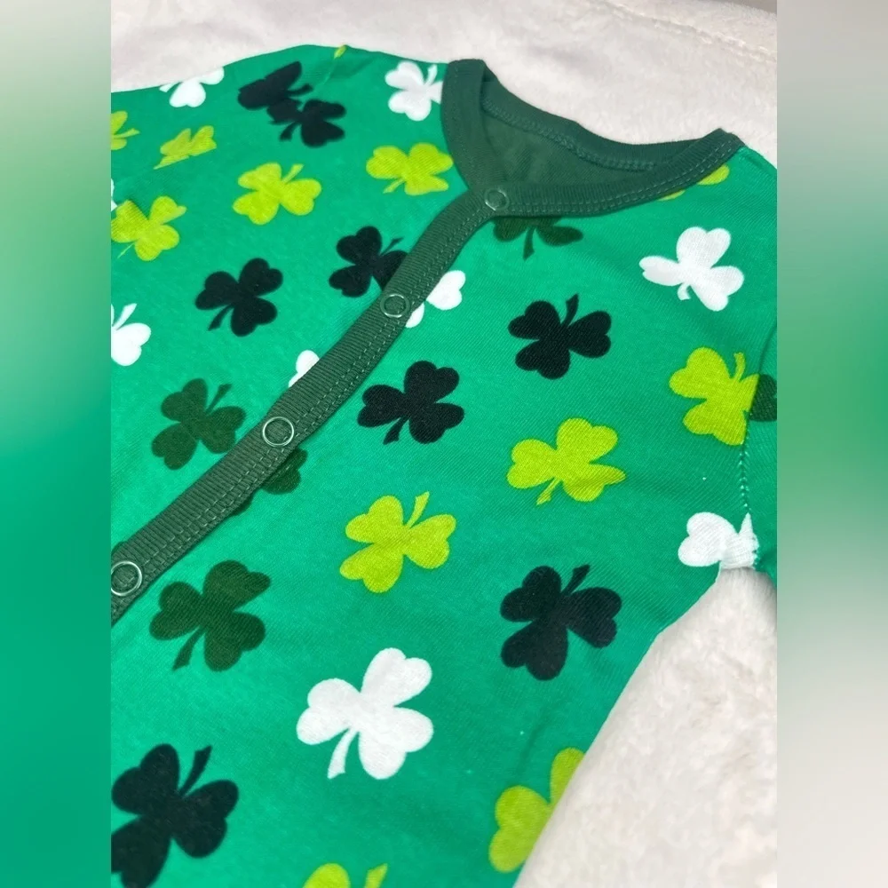 Kids One Piece Capri Pajamas Long sleeve Snooze Green Shamrock 100% cotton